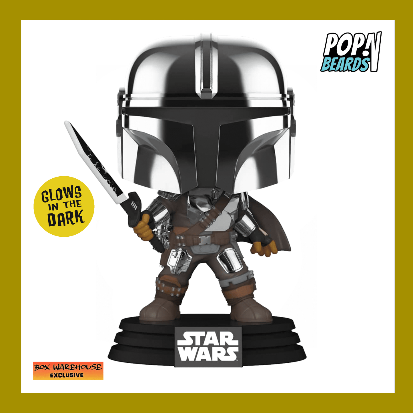 The Mandalorian with Darksaber 491 Stickered Glow in the Dark Vinyl Pop with Protector